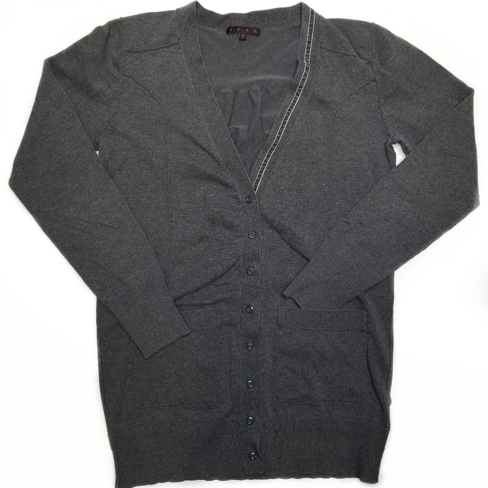 Shae‎ V-Neck Cardigan Sweater Gray Small